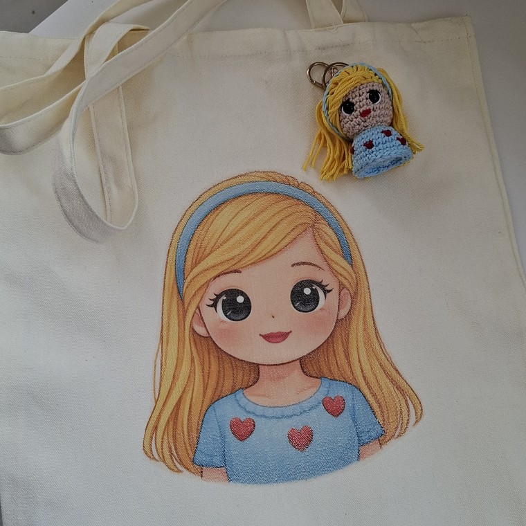 Porta chaves Menina azul + ecobag 3