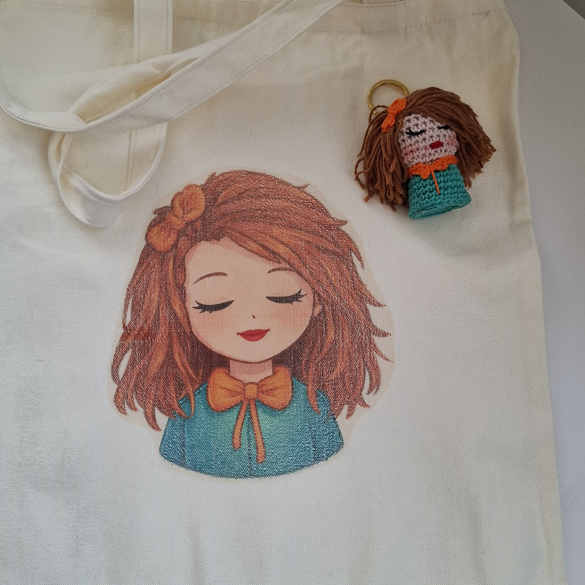 Porta chaves Menina verde + ecobag 1