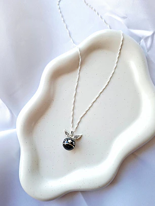 Collar Llamador de Ángeles Plata 925 con Esfera Negra