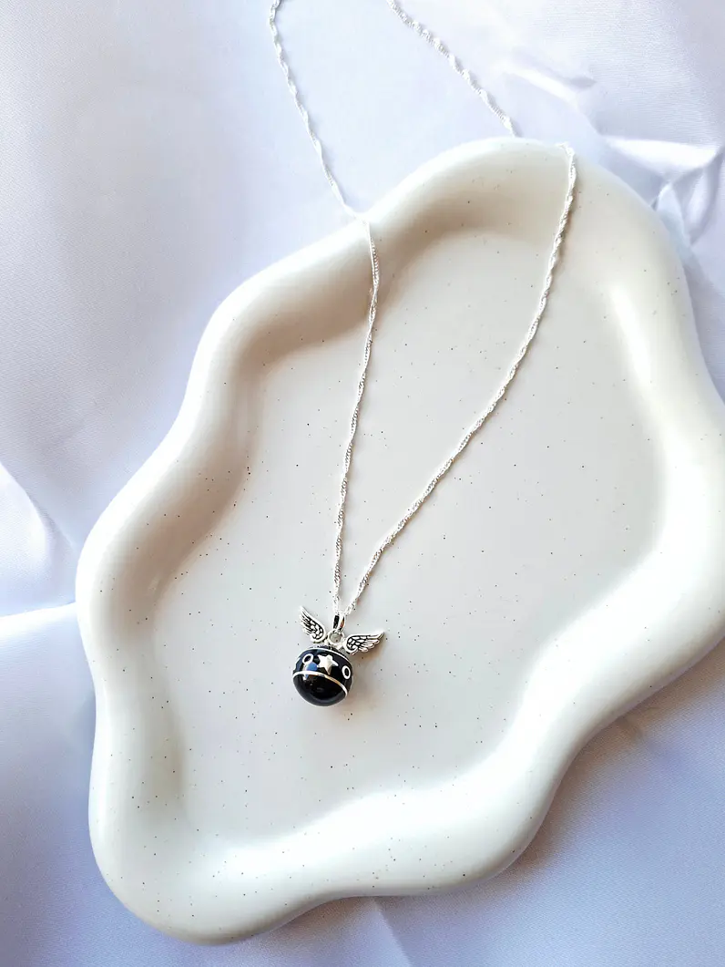 Collar Llamador de Ángeles Plata 925 con Esfera Negra 1