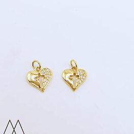 Corazón Zircón con cruz, 15mm