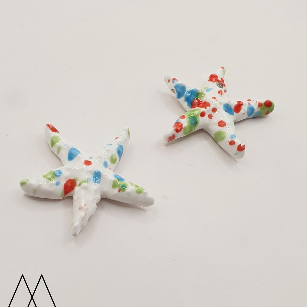 Estrellas Cerámica Grande 40mm, blanca pintas colores