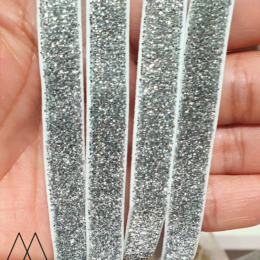 Cinta elasticada 10mm, plateada. Precio por Metro