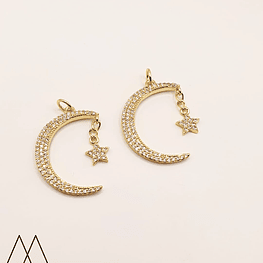 Colgante Luna con estrella colgando, con argolla 30mm