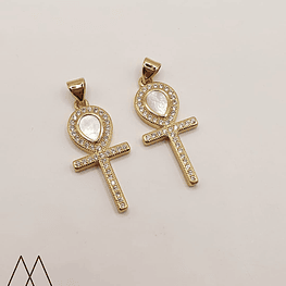 Colgante Cruz Ankh con nacar, con portacolgante 30mm