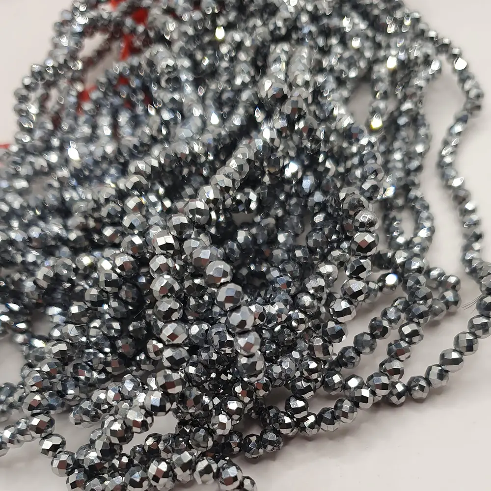 Cristal Murano 4mm, Plateado Metalizado