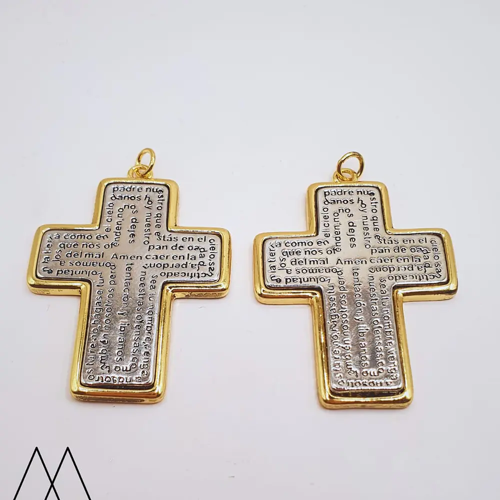 Colgante Cruz padre nuestro dos colores con argolla, 43mm