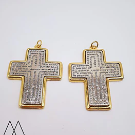 Colgante Cruz padre nuestro dos colores con argolla, 43mm
