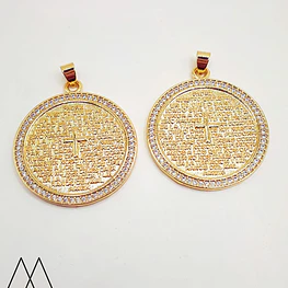 Colgante Circular padre nuestro zircón, con portadije 40mm