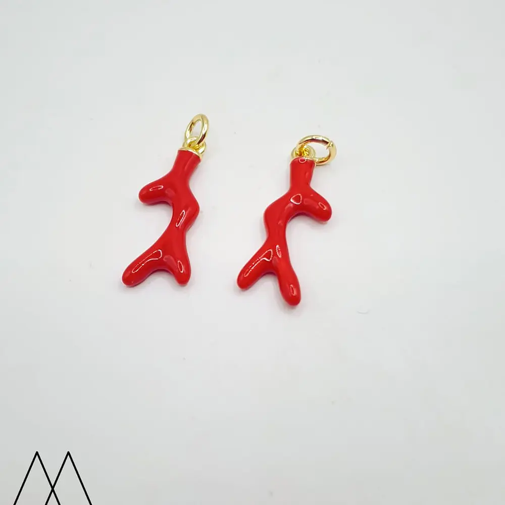 Colgante coral rojo esmaltado, con argolla 25mm