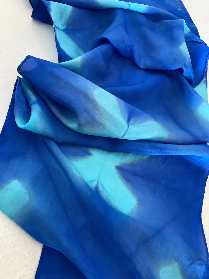 Pañuelo seda flores turquesa 2