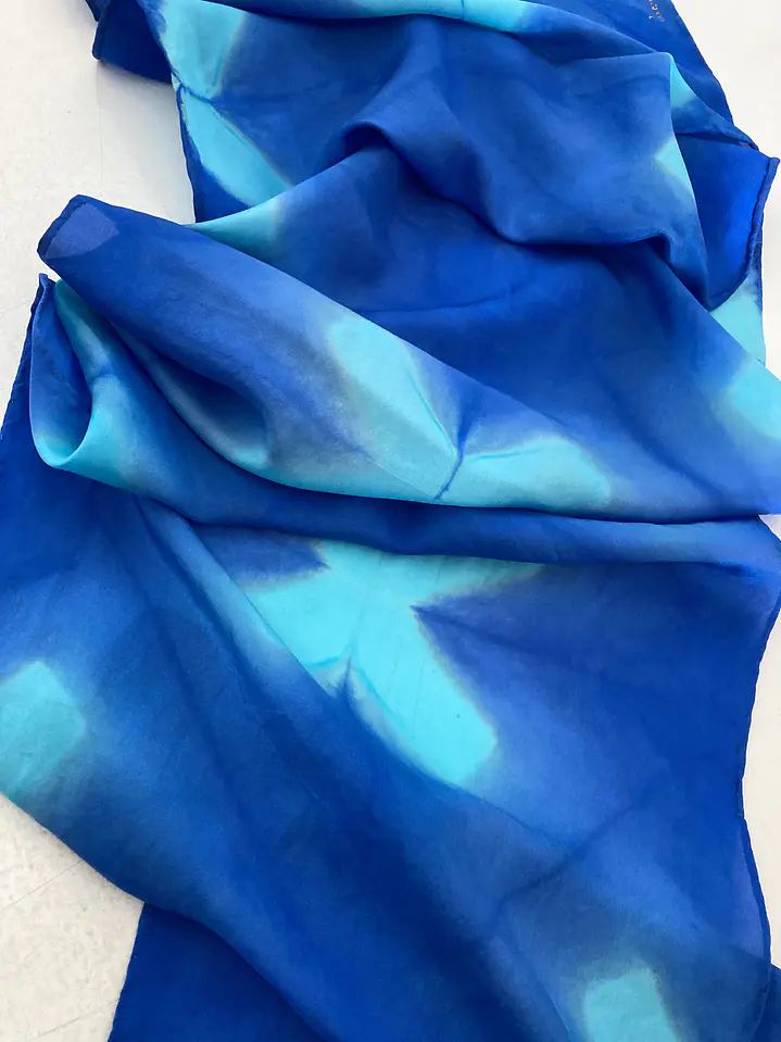 Pañuelo seda flores turquesa 4