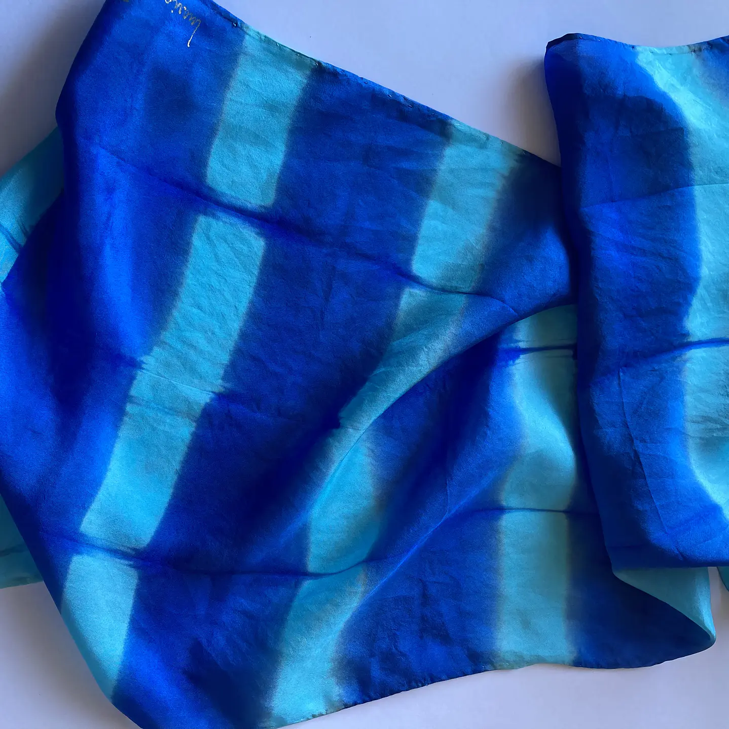 Pañuelo seda rayas turquesa  2