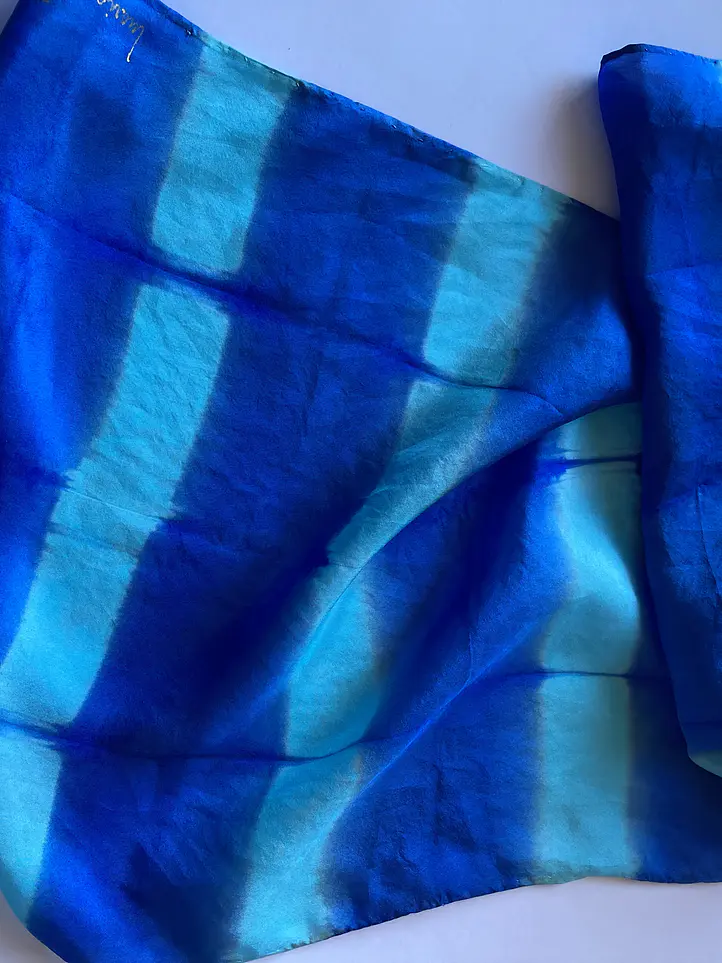 Pañuelo seda rayas turquesa azulino 2