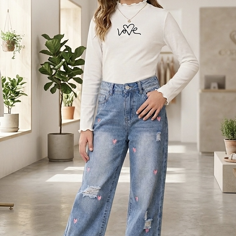 CONJUNTO JEANS + CAMISETA BLANCA 1