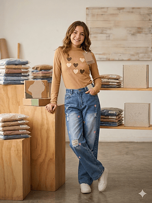 CONJUNTO JEANS + CAMISETA DE CORAZONES