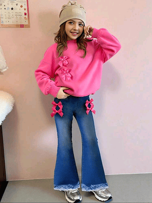 POLERON MINIMALISTA CON MOÑO + CALZA ACAMPANADA EFECTO MEZCLILLA 