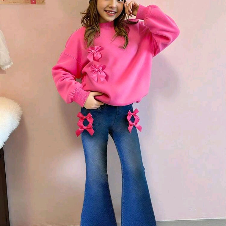 POLERON MINIMALISTA CON MOÑO + CALZA ACAMPANADA EFECTO MEZCLILLA  1