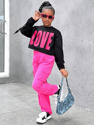 POLERON CROP + PANALON CARGO FUCSIA 