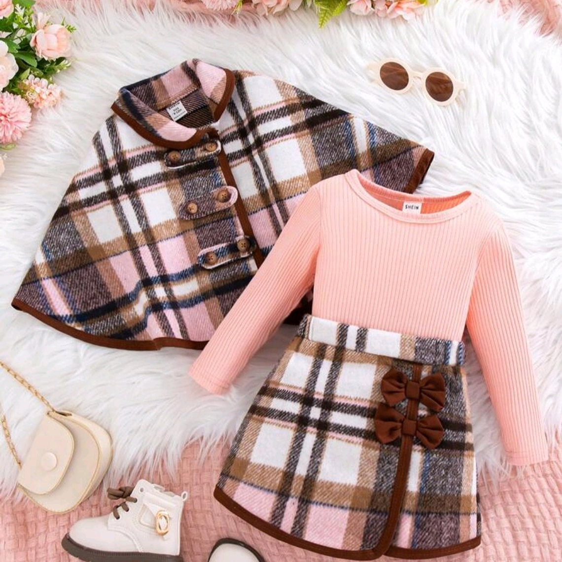 SET DE 3 PIEZAS PARA BEBE CON ESTAMPADO A CUADROS  1