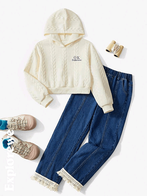 POLERON TOP + JEANS CON FLECOS 