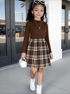 CONJUNTO BEATLE Y FALDA A CUADROS 