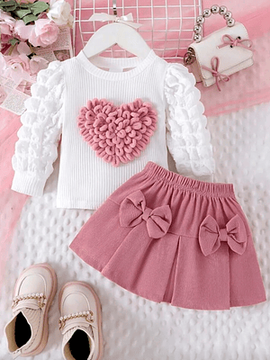 CONJUTO DE 2 PIEZAS CON ESTAMPADO DE CORAZON EN 3D 