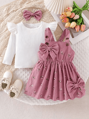 CONJUTO DE 3 PIEZAS CON LAZOS EN 3D 