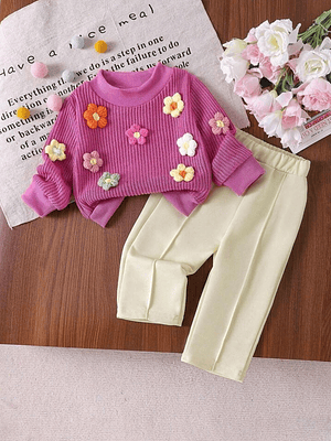 CONJUTO DE 2 PIEZAS CON APLICACIONES DE FLORES 