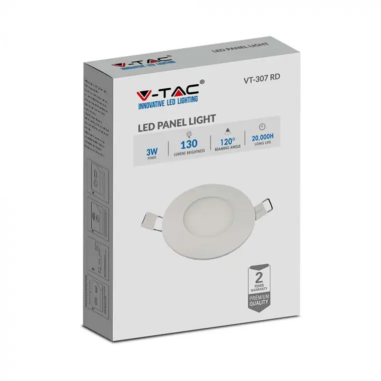 Downlight de encastrar redondo 3W c/EMC driver V-TAC 7