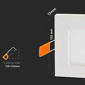 Downlight LED de encastrar quadrado 6W 4000K 120X120mm V-TAC