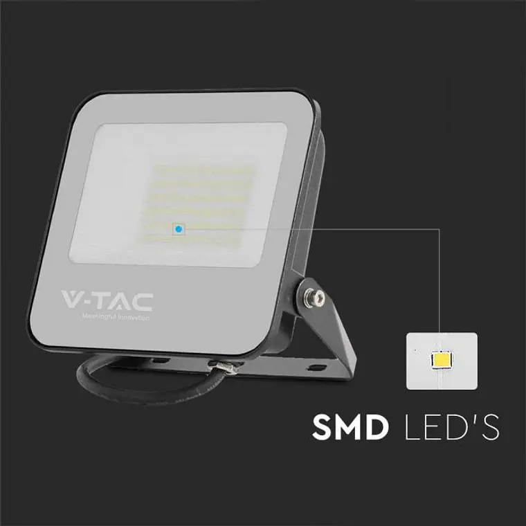 Projetor LED 50W 4000K 160lm/W IP65 Corpo Preto/Vidro Cinza V-TAC 3
