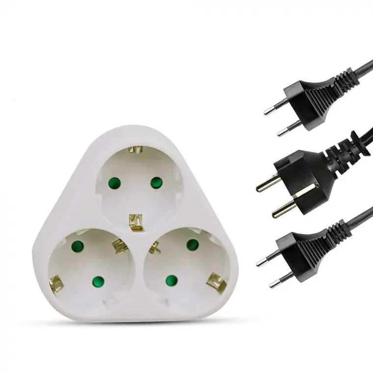 Adaptador de 3 vias c/contacto de terra 10/16A 250V V-TAC 3