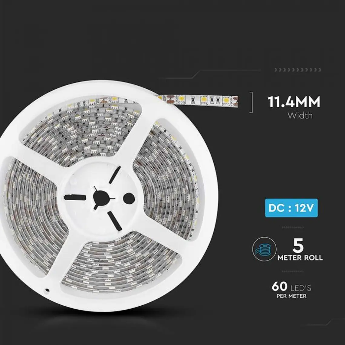 Fita LED SMD 5050- 60 9.6W 3000K 12V IP65 V-TAC 3