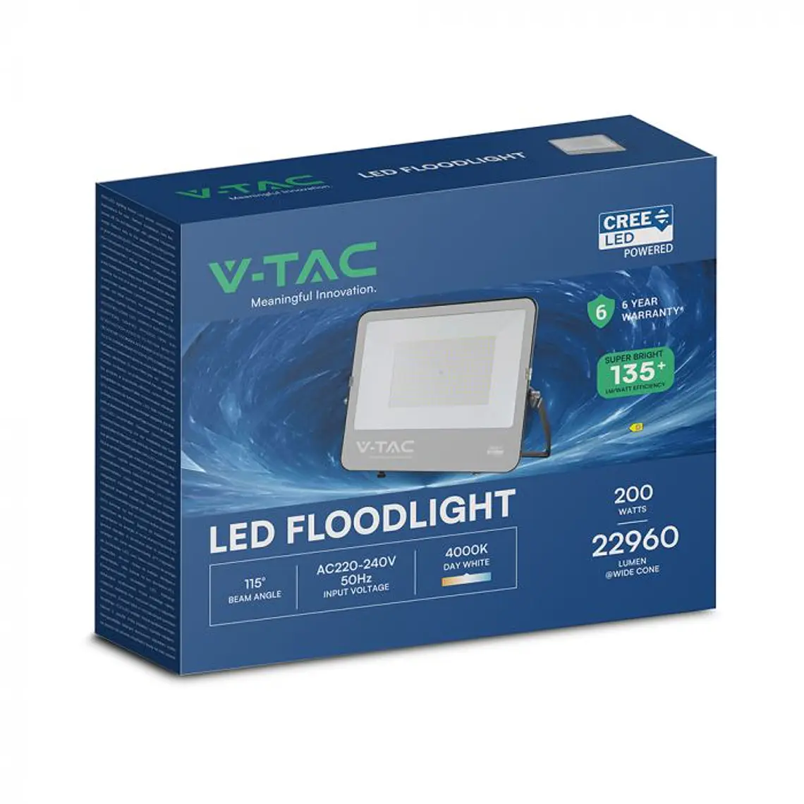 Projetor 200W LED Chip CREE 135LM/W 1m cabo 6YRS WTY IP65 Corpo Preto V-TAC 5