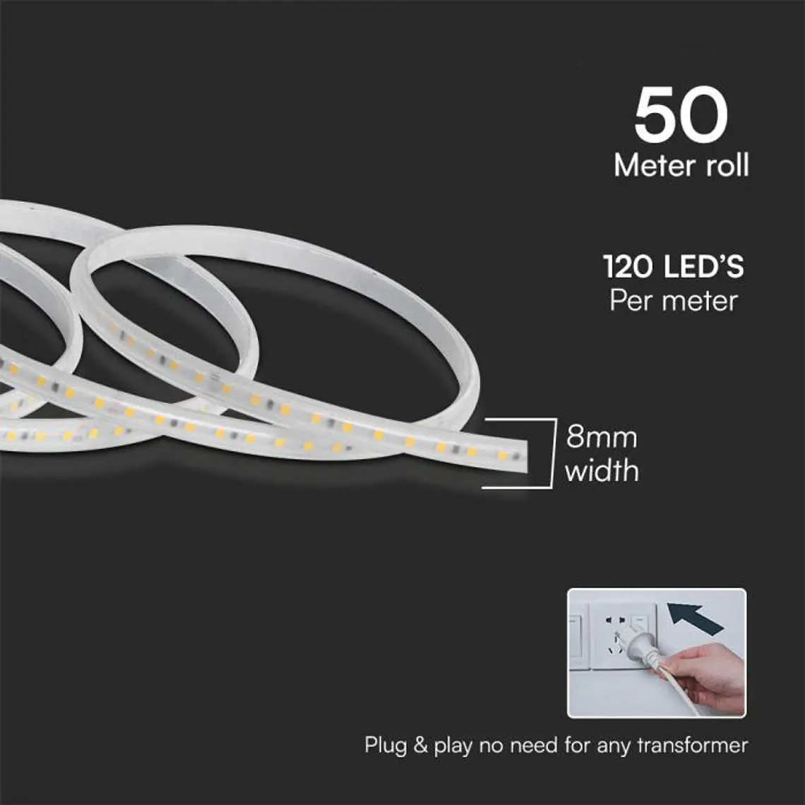 Fita LED 121 10.5W/M 6500K 220V IP65 V-TAC 4