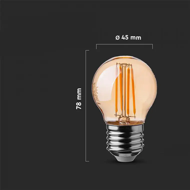 Lâmpada LED de filamento G45 4W 2200K E27 âmbar V-TAC 2