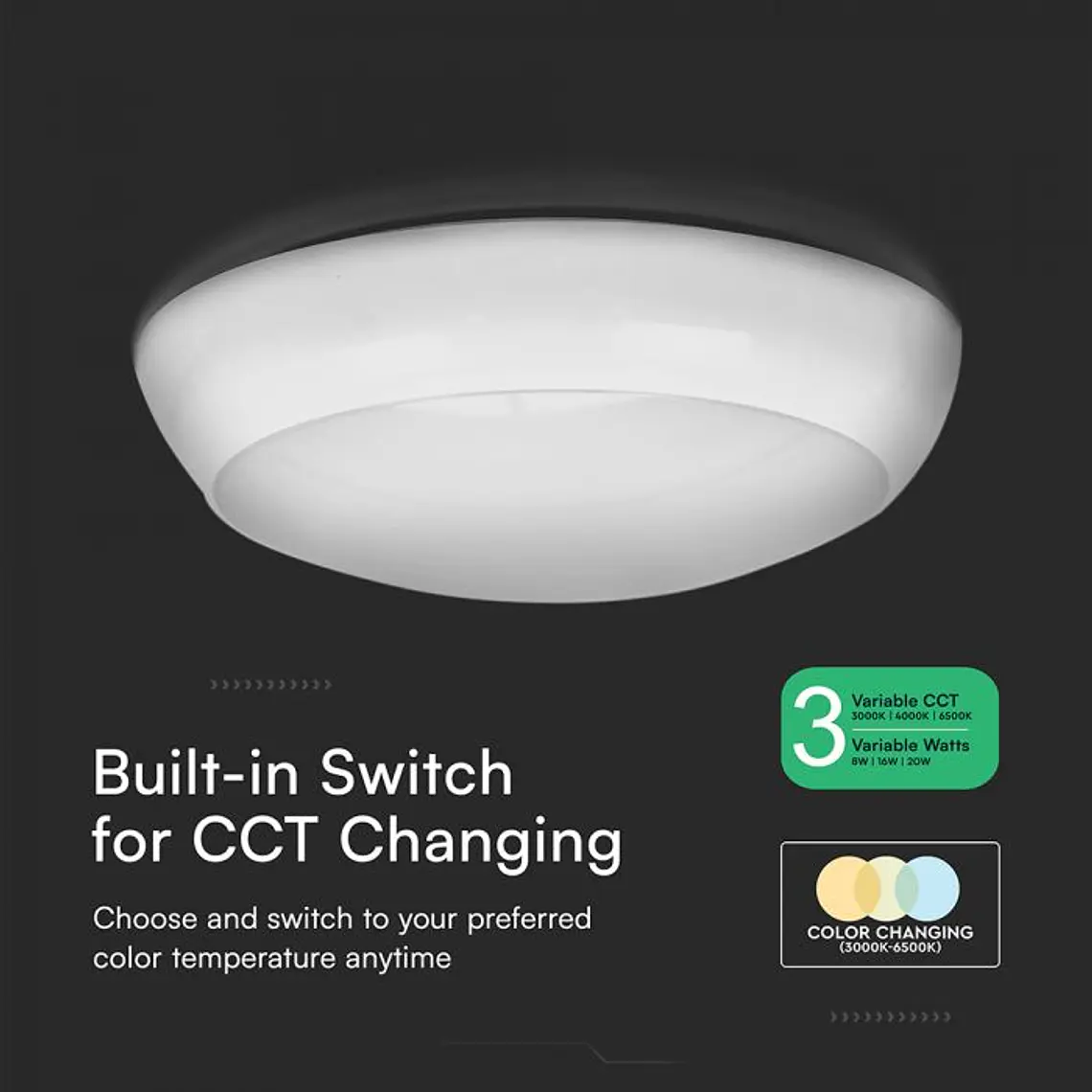 Plafon LED DOME 3IN1 8W/16W/20W sensor/emergency backup RD IP65 V-TAC 6
