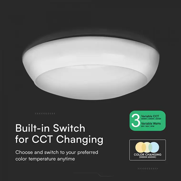 Plafon LED DOME 3IN1 8W/16W/20W sensor/emergency backup RD IP65 V-TAC 6
