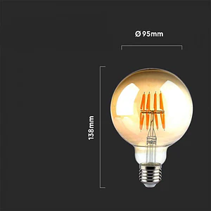 Lâmpada LED de filamento 8W 2200K E27 G95 âmbar V-TAC