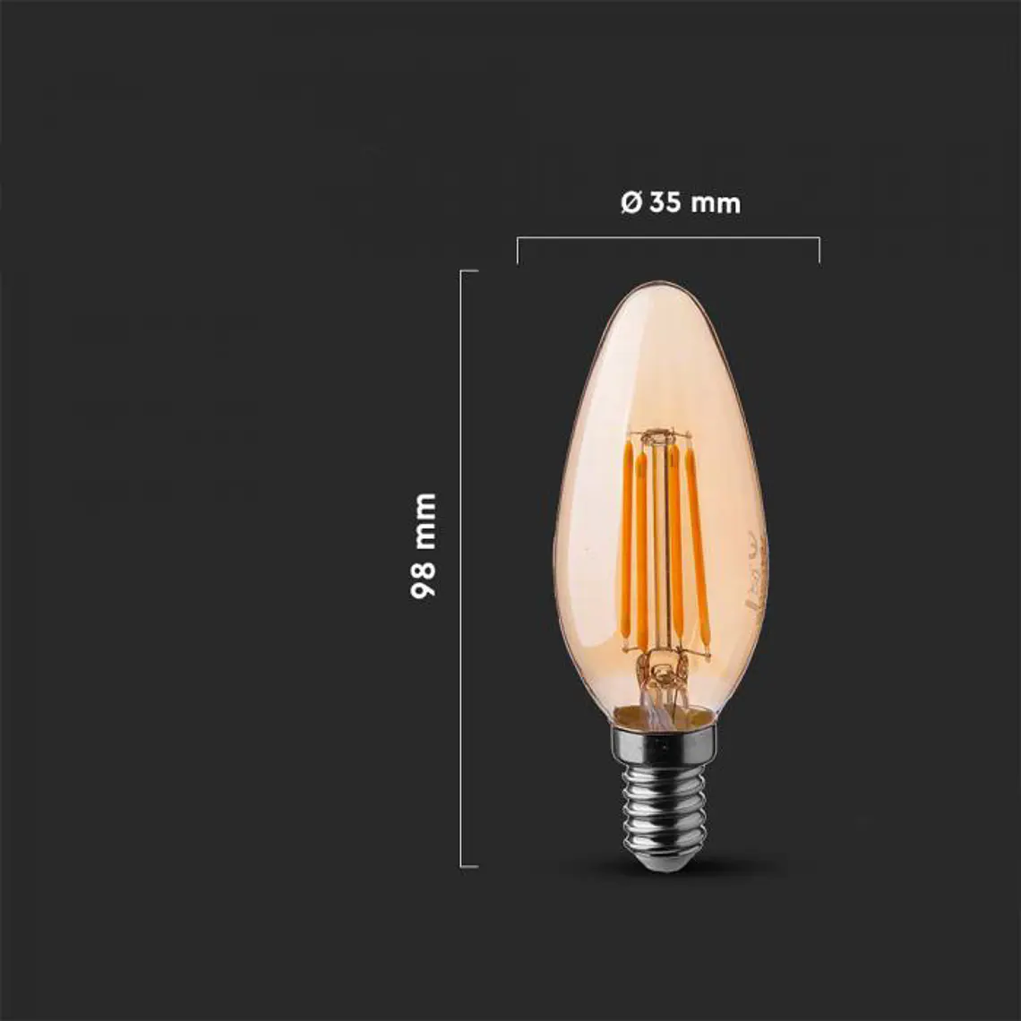 Lâmpada LED vela de filamento 4W 2200K E14 âmbar V-TAC 2