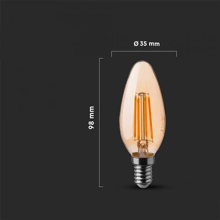 Lâmpada LED vela de filamento 4W 2200K E14 âmbar V-TAC 2