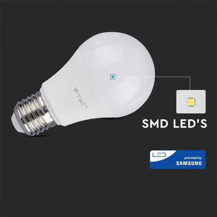 Lâmpada LED Plastic Chip Samsung 10.5W E27 A60 V-TAC 5