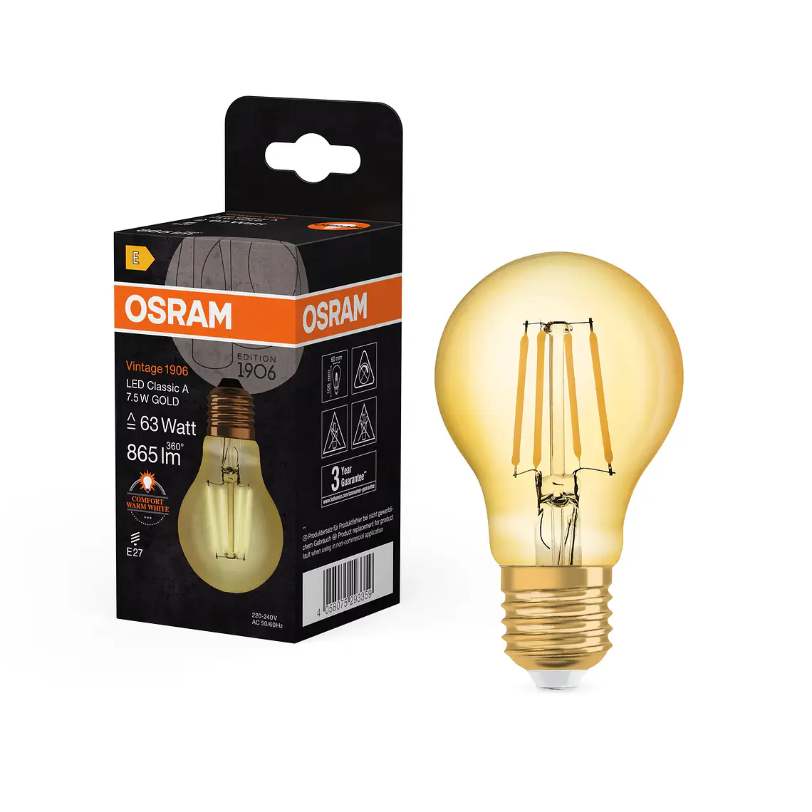 Lâmpada Vintage 1906 Classic A 63 Filament 7.5W 824 E27 Gold Ledvance 3