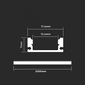 Perfil com Kit para Fita LED 2000X17.4X7MM Prata V-TAC