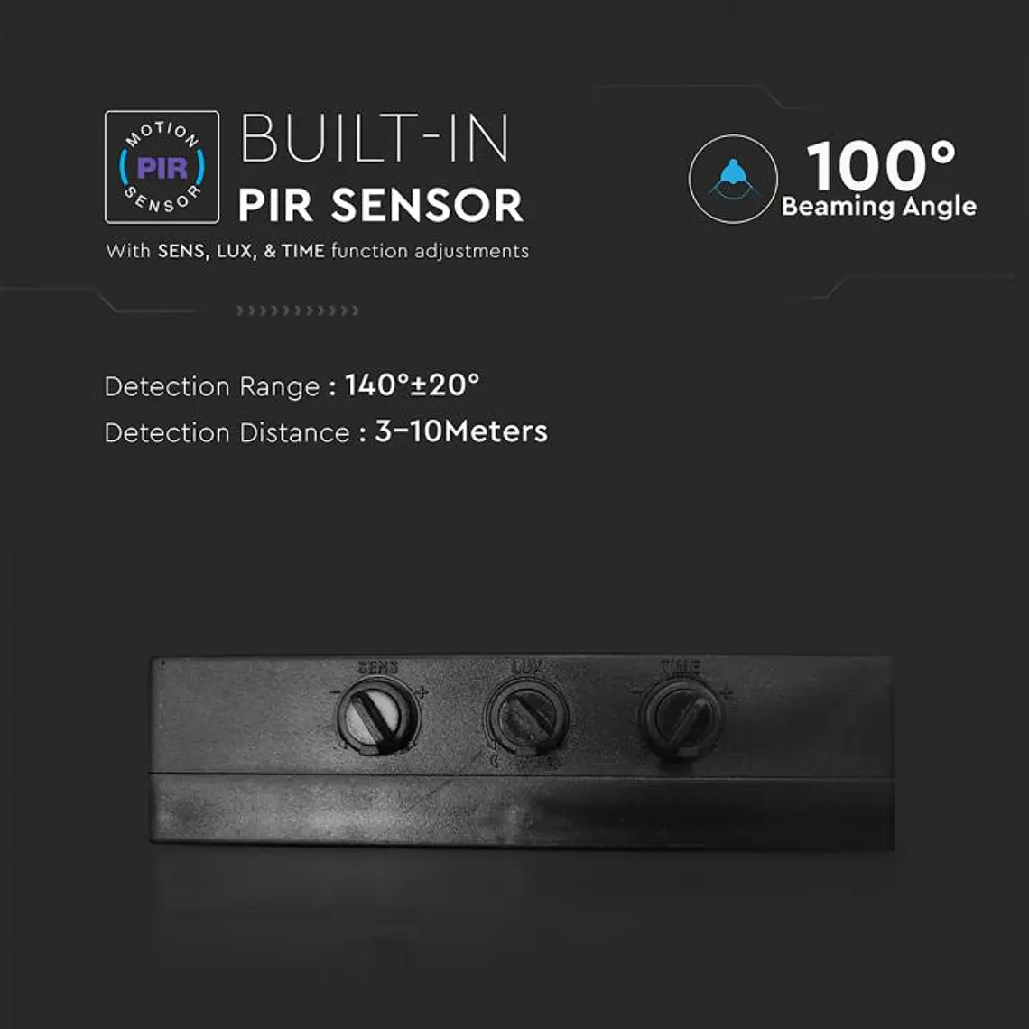 Projetor LED 50W c/sensor PIR Samsung Chip, 1m de cabo Corpo Preto V-TAC 9