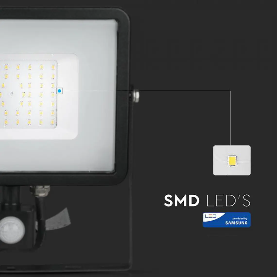 Projetor LED SMD Chip Samsung c/sensor PIR 50W corpo Preto V-TAC 8