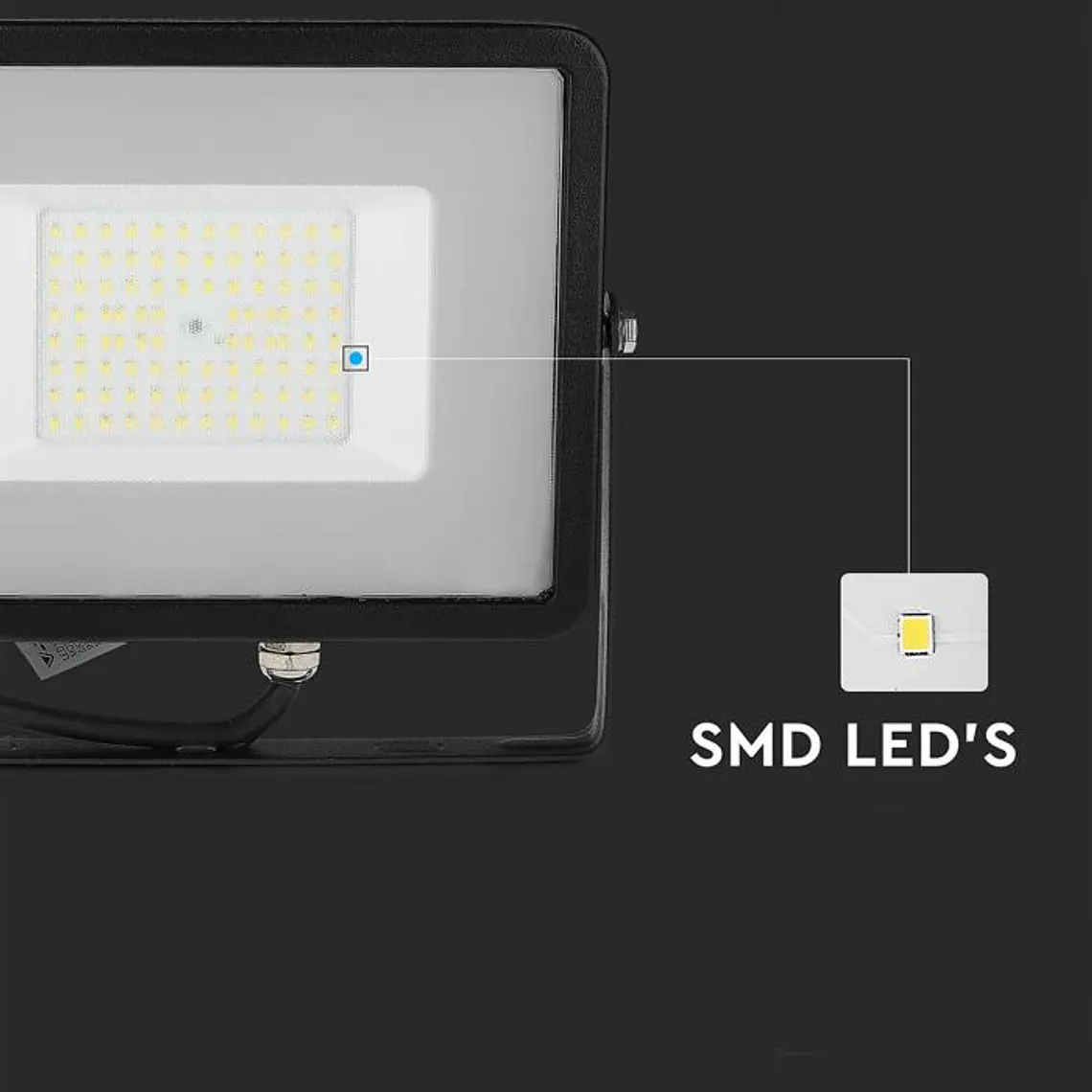Projetor SMD LED Chip Samsung 50W 6500K Corpo Preto/Vidro Cinza V-TAC 6