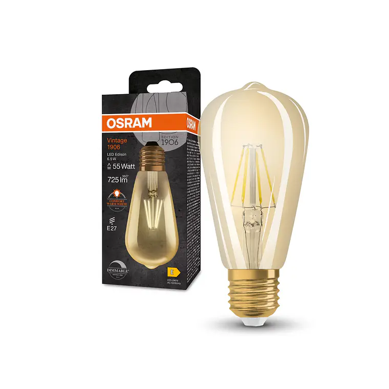 Lâmpada LED Vintage 1906 Edison 55 Filament DIM 6.5W 824 E27 Gold Ledvance 3