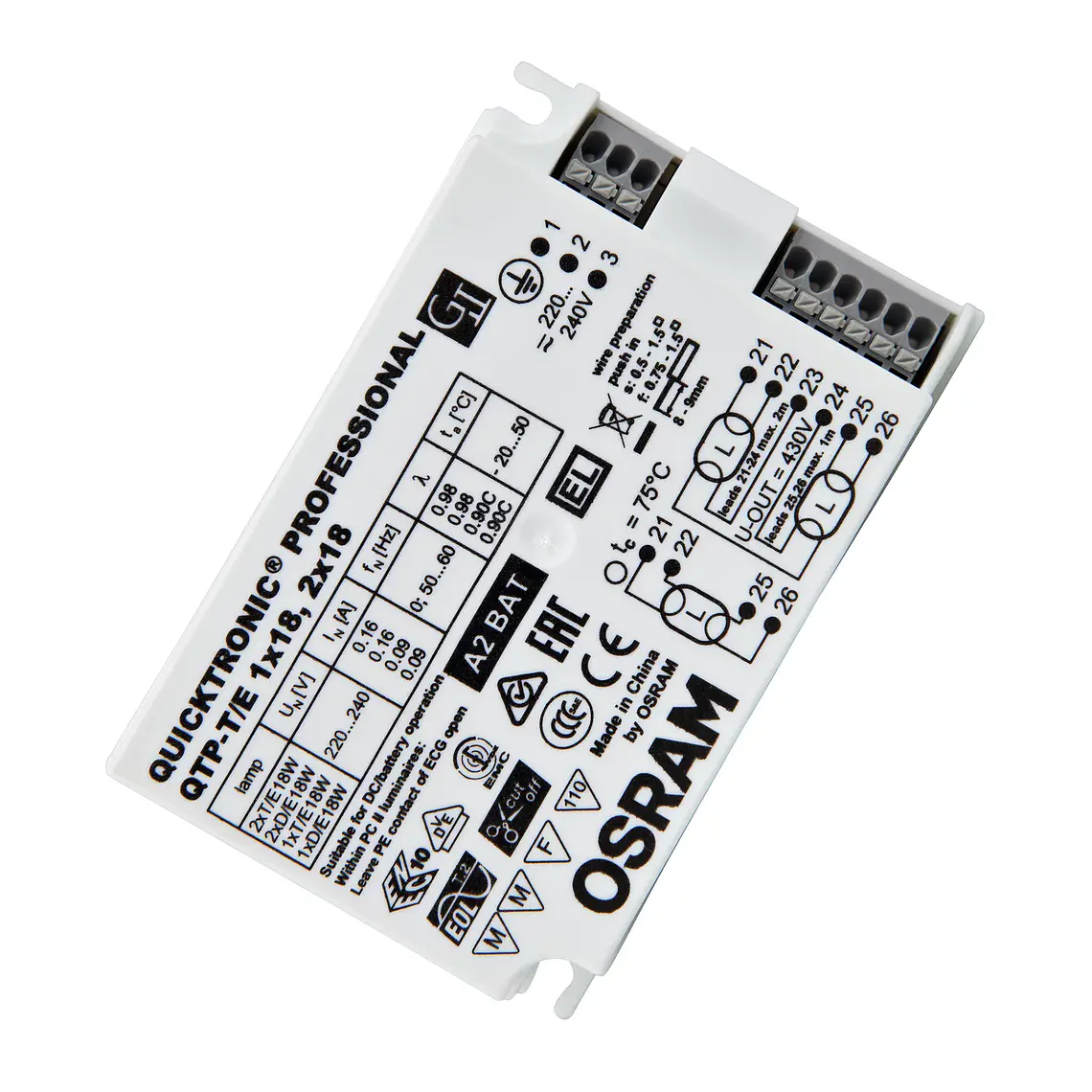 Balastro eletrónico QTP-T/E 1X18, 2X18 Osram 1